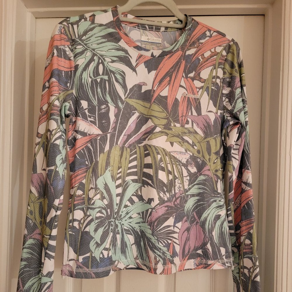 COLUMBIA Sun Deflector Summerdry™ Long Sleeve Shirt, White Toucanical, Size S/P